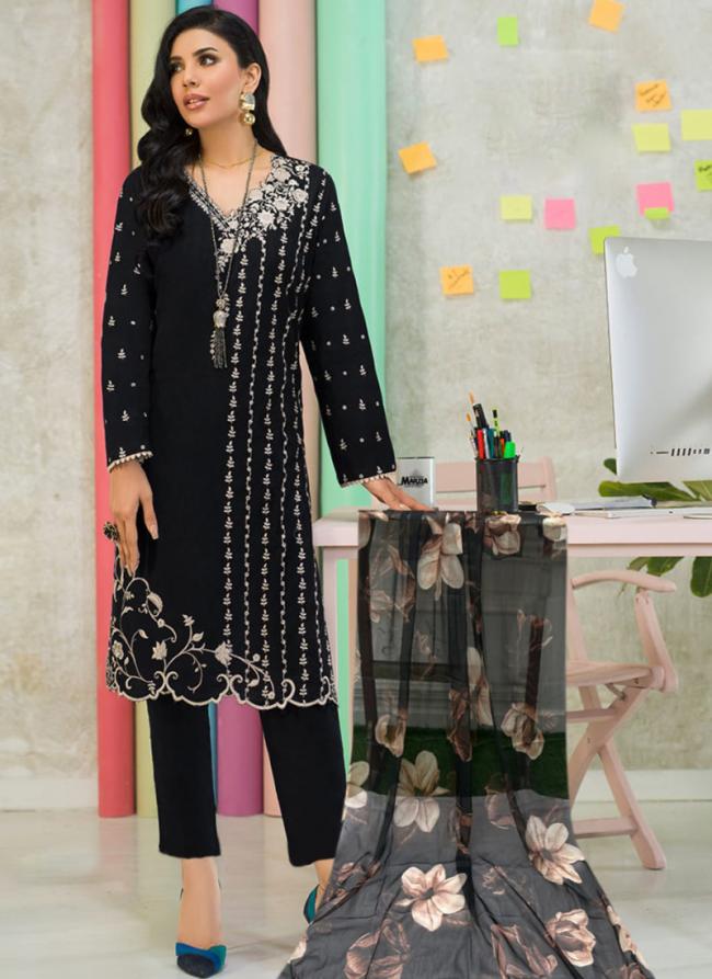 Georgette Black Traditional Wear Embroidery Work Readymade Pakistani Suit